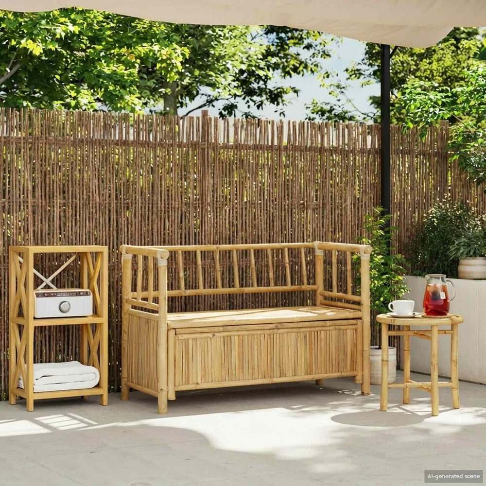 Garden Storage Bench 110 x 47 x 80 cm Bamboo Natural | Post Leg Design, Indoo...