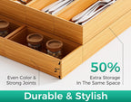Long Bamboo Kitchen Drawer Organizer Boxes 17" x 6" Wood Pantry Organizers | Set of 2 Stackable Wooden Silverware Utensil Tray for Drawers Bins Cutlery & Flatware Storage for Junk Drawer Bathroom Rv