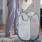 Foldable Mesh Popup Laundry Hamper,Laundry Basket Easy to Open and Fold for Dorm,Travel, College Dorms, and More (2 light gray)
