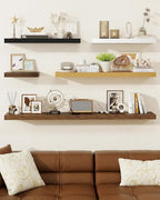 Marsmiles 36" Floating Shelves for Wall, Wooden Shelves with Invisible Brackets Set of 2, Rustic Farmhouse Wall Mounted Shelf for Kitchen Bathroom Living Room Study, Black