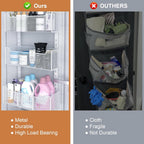 Over The Door Organizer, Metal Door Organizer Hanging with 5 Adjustable Baskets and Coat Hook, Behind The Door Storage for Bedroom Closet Bathroom Pantry Cabinet Kitchen, White