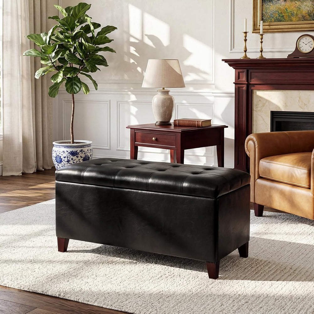 Joveco Storage Ottoman Bench, 33 Inches Faux Leather Rectangle Tufted Foot St...