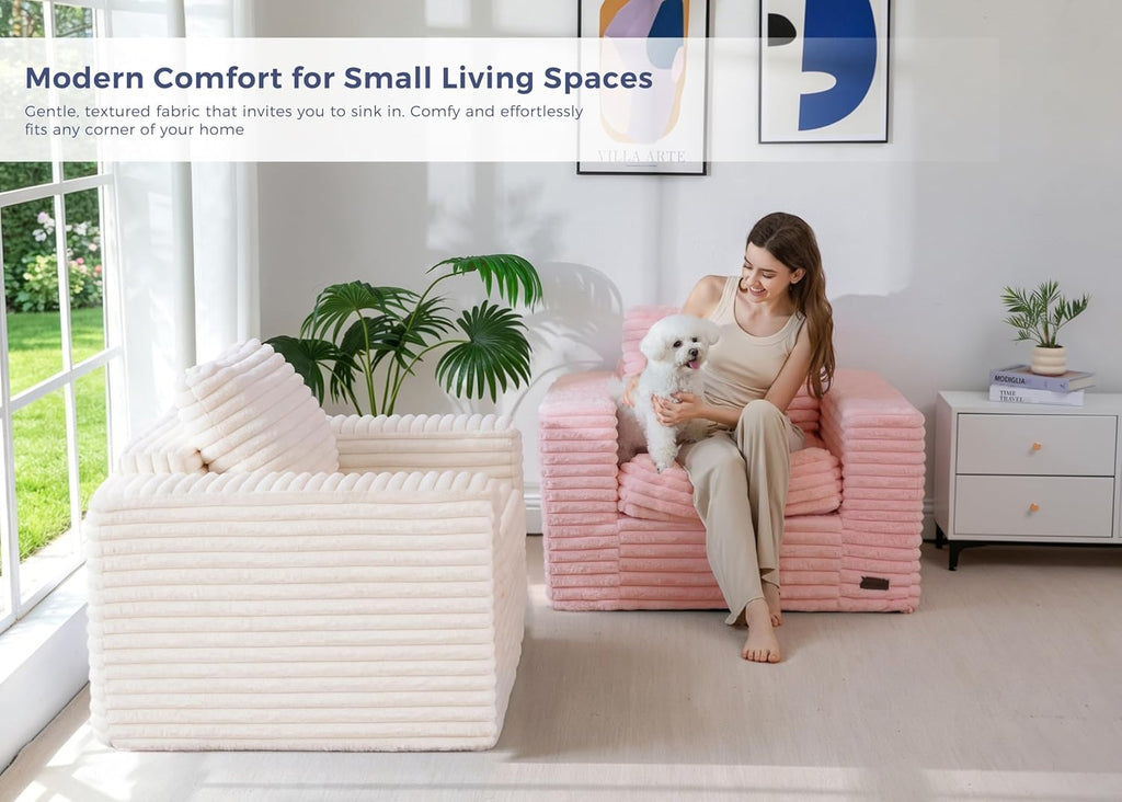 MAXYOYO Bean Bag Chair with Pillows, Floor Sofa with Armrests and Support, Plush Foam Filled Lounge Chair for Adults, Cozy Bean Bag Couch for Living Room, Bedroom, Apartment, Beige