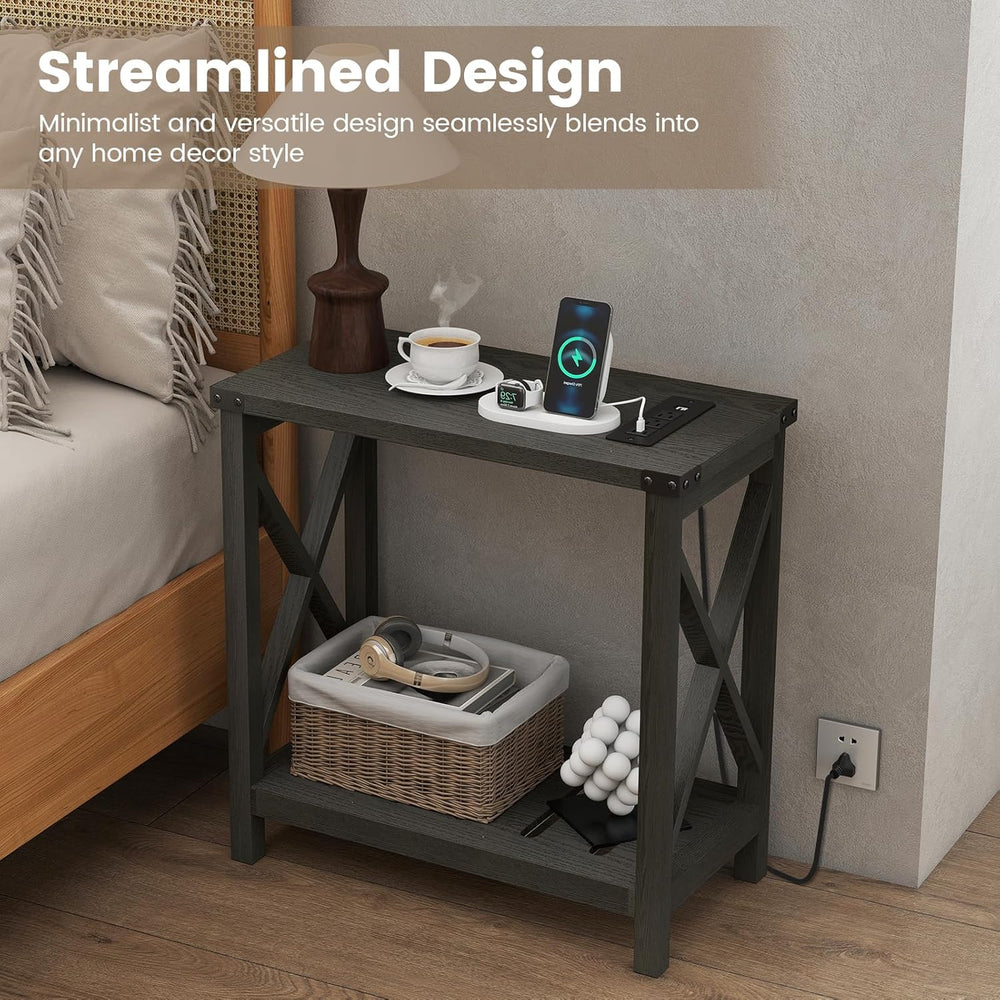 Hadulcet Farmhouse End Tables Living Room Set of 2 - Narrow Side Table with C...