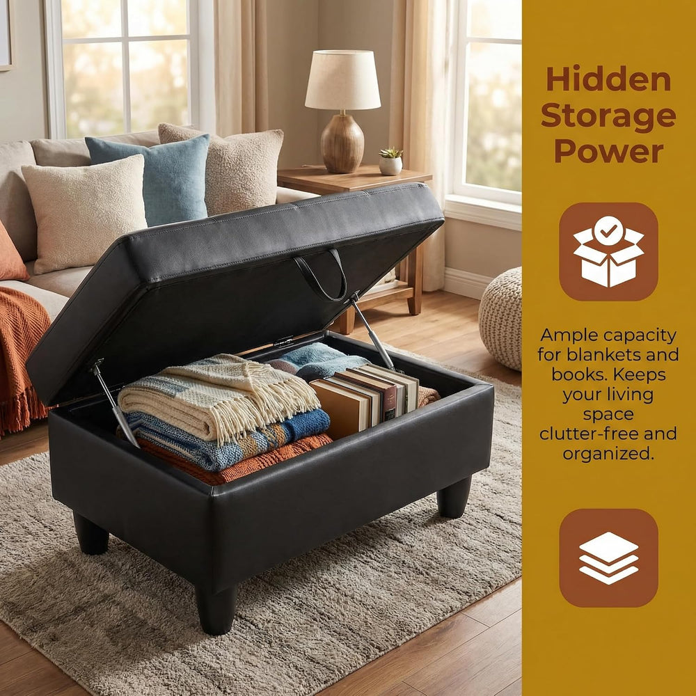 Large Faux Leather Ottoman Foot Rest Stool with Storage,33 in x 22 in x 17 in...