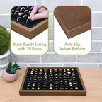 MOOCA 2 Pcs Wooden Ring Display Tray Set with Black Suede Lining, Ring Organizer for Jewelry Storage and Display, Walnut Color, 14W x 9.7D x 1.2H in