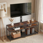 VECELO TV Stand with Mount, Universal Swivel TV Console for 32-75 inch TVs, 55" Entertainment Center with Storage Shelves, for Living Room, Bedroom, Rustic Brown