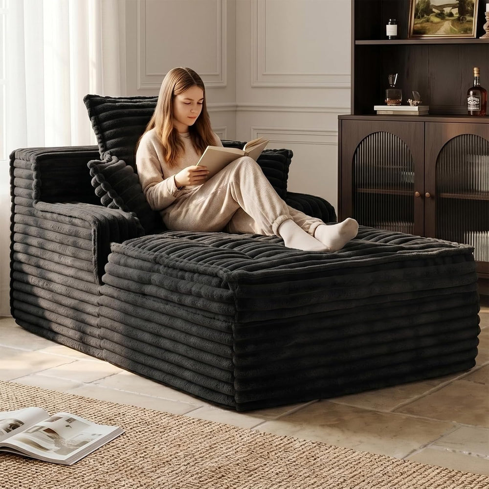 Chaise Lounge Couch Indoor, Small Corduroy Upholstered Sleeper Sofa Bed Readi...