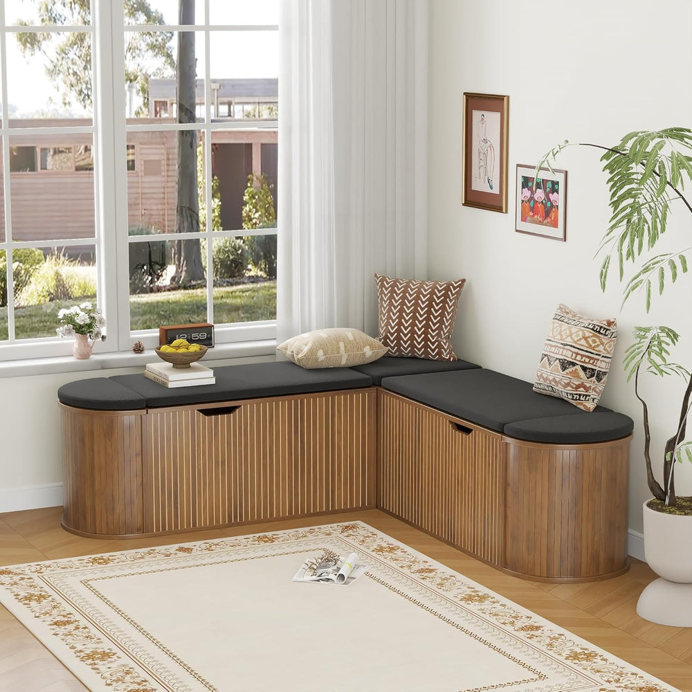 L Shaped Storage Bench with Cushion, Mid Century Modern Corner Dining Bench, ...