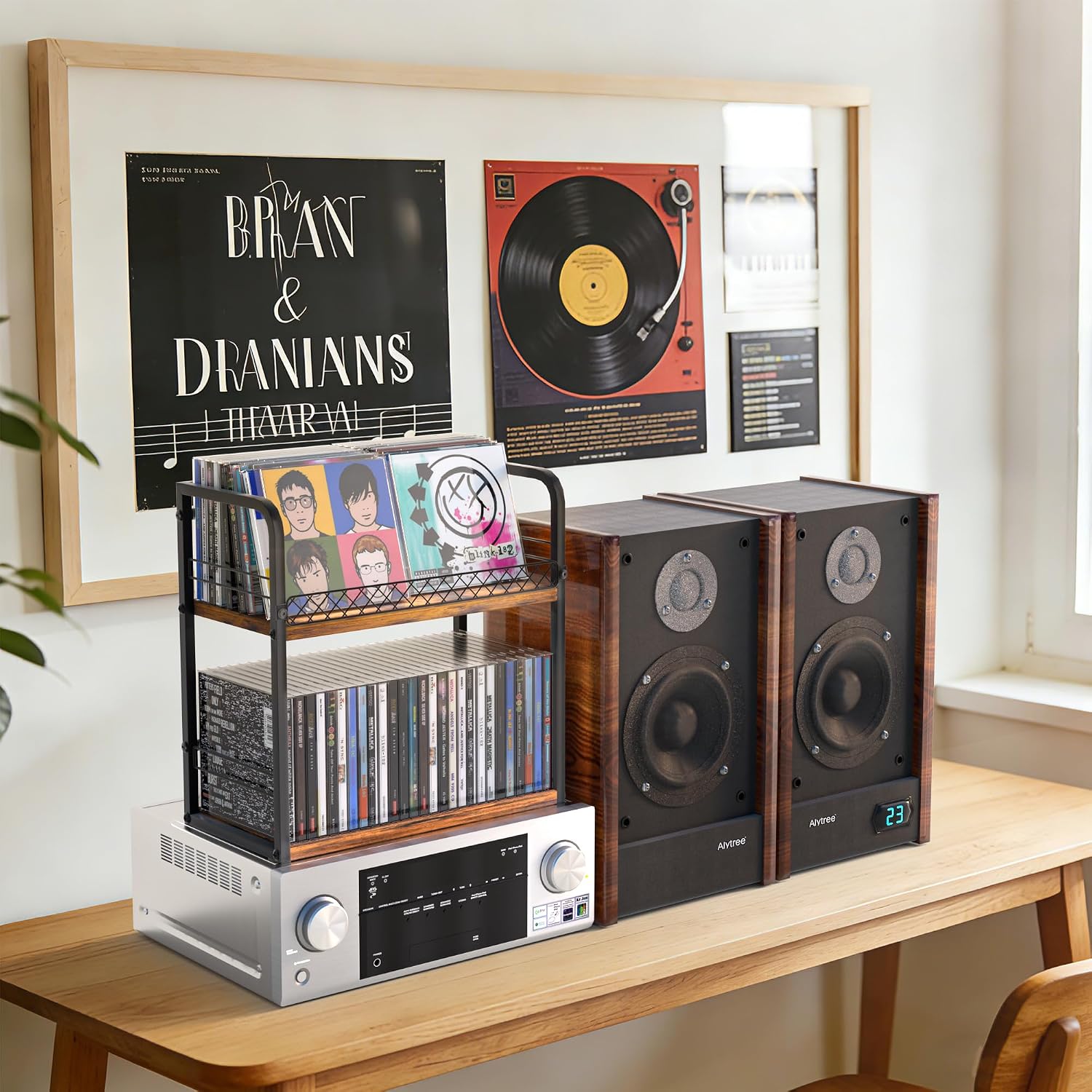 Alyoen 2-Tier CD Holder, CD Storage Rack, CD Organizer with Display Top Shelf, CD Case Holder for Home Office, Holds Up to 60 Standard, Ideal for Music Enthusiasts