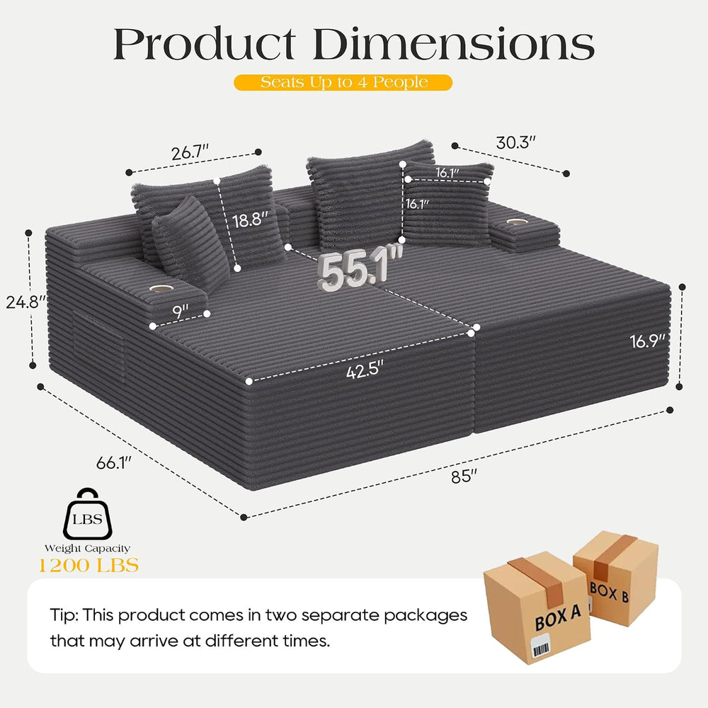 85'' Loveseat Chaise Lounge Chair, Oversized Double Couch | Deep Seat...