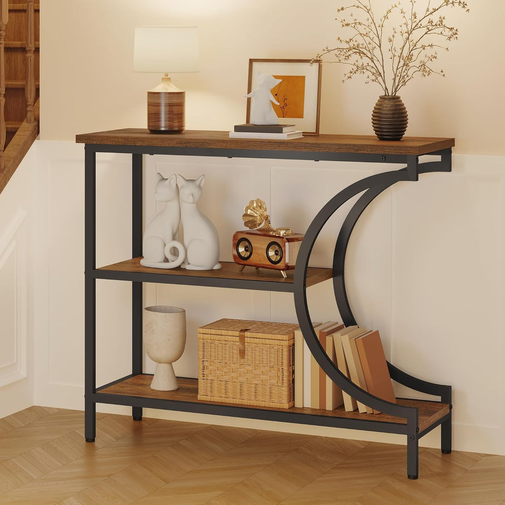 Hoctieon Console Table Set of 2, 3-Tier Industrial Entryway Table with Storage, Hallway Tables, Narrow Entrance Sofa Tables,Accent Tables with Shelves for Living Room, Foyer, Rustic Brown