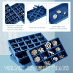 Junkin 12 Pcs Jewelry Tray Velvet Stackable Jewelry Organizer Trays Divided Earring Accessories Storage Containers Box (Rose Red)