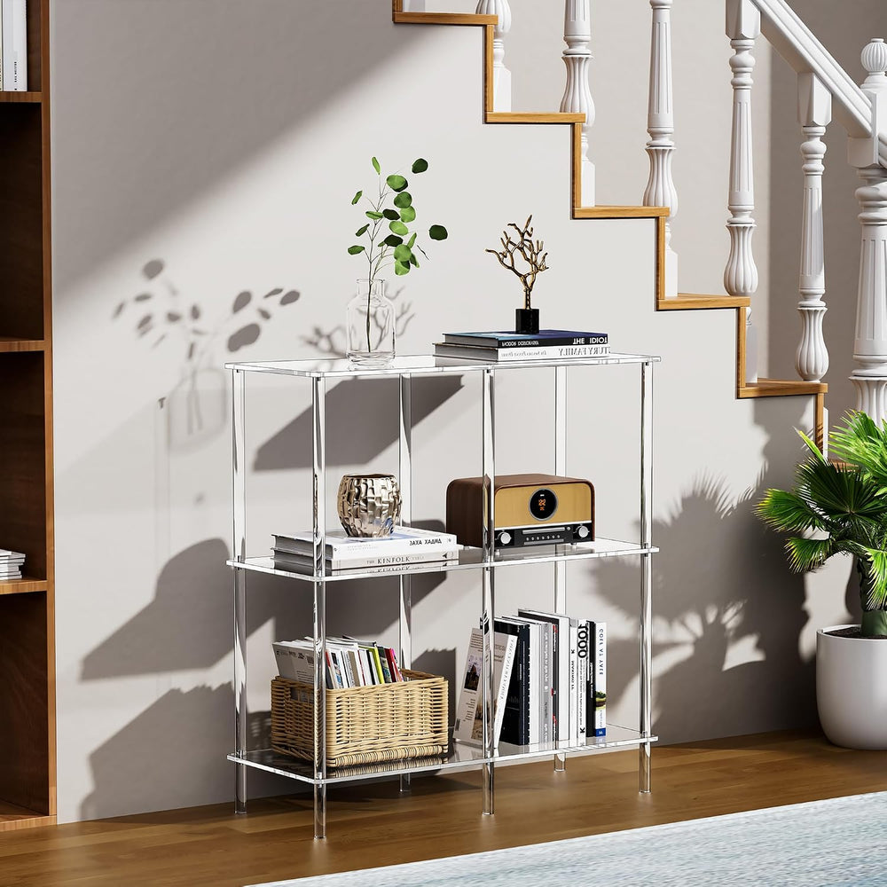 Acrylic Side Table Clear 3-Tier End Table for Living Room, Office, Hallway, B...