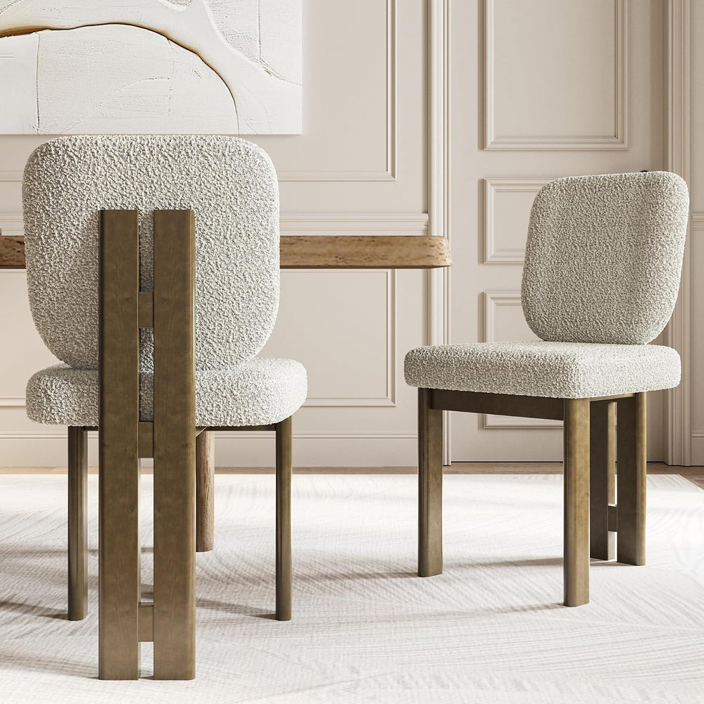 BESTANO Modern Farmhouse Dining Chairs Set of 4, Boucle Upholstered Wooden Ki...