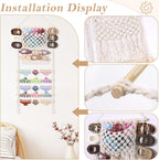 SNOWSTAR Macrame Hair Claw Clip Organizer,Large Capacity Mesh Bag Scrunchies Holder and Hair Ties Organizer for Women Girls,Hair Accessorie Hanging Storage Home Decor Wall,Door