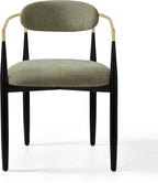 Morden Fort Set of 2 Chenille Upholstered Dining Chairs with Arms,Black Metal Frame with Gold Accent,Padded Kitchen,Green