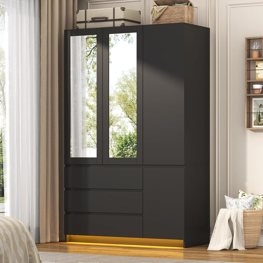 75"H Tall Modern 3 Doors Wooden Armoire Wardrobe Closet with 3 Drawers &...