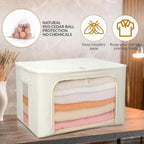 66L Large Cashmere Sweater Storage Bag with Steel Frame | Natural Red Cedar Protection | Foldable Closet Organizer with Oxford Fabric, Mesh Windows | Premium Garment Box for Wool, Winter Coat, Clothes