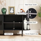 ONBRILL 55" TV Stand with Power Outlet for TVs up to 60 Inch, Entertainment Center with Storage and Adjustable Shelves, Modern Media Console with Sliding Doors for Living Room, Black