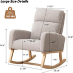 Rocking Chair Nursery, Rocker Nursing Chairs for Breastfeeding with Wood Legs and Side Pocket, Comfortable Glider Roking Chair for Nursery, Living Room, Bedroom,Teddy Light Grey