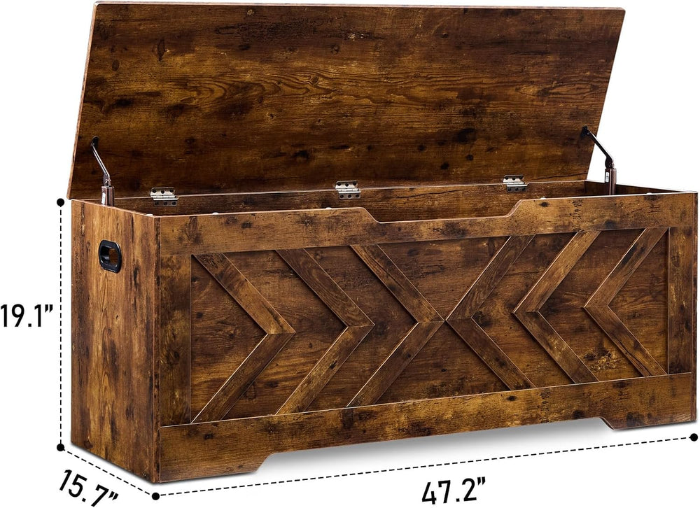 47.2” Storage Bench,Extra Large Wooden Storage Chest with 2 Safety Hinges,ent...