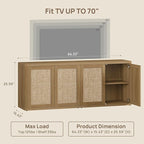 SICOTAS Rattan TV Stand for 65 70 inch TV - Large Entertainment Center TV Consoles for Living Room Bedroom, Farmhouse Television Stands with Storage Cabinet Boho Modular Media Console, Amber Oak