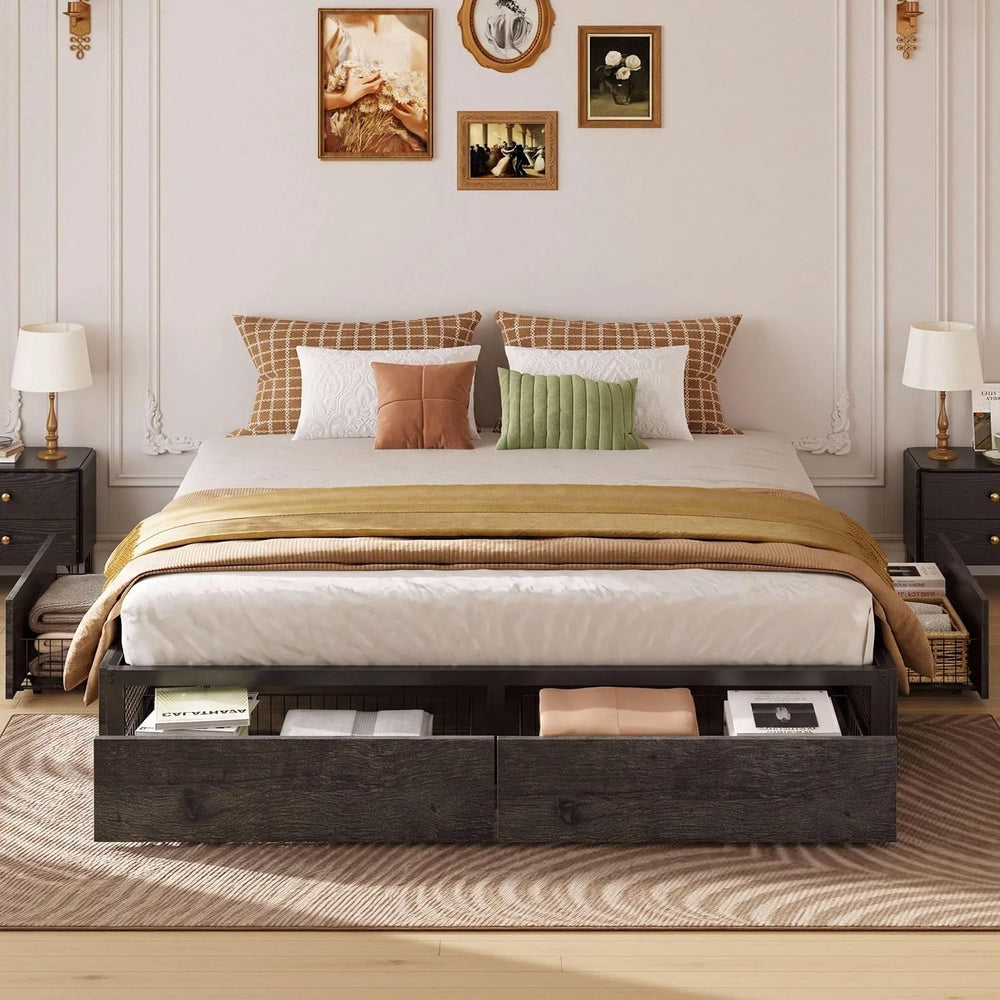 LIKIMIO King Bed Frame with 4 Storage Drawers, Charcoal Grey