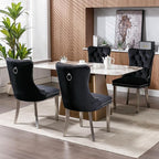 Mid Century Modern Dining Chairs Set of 2, Black Velvet Upholstered Tufted Back, Kitchen & Dining Room Chairs, Brushed Silver Metal Legs, Nailhead Trim, Sillas para Comedor (Black, 2 Pcs)