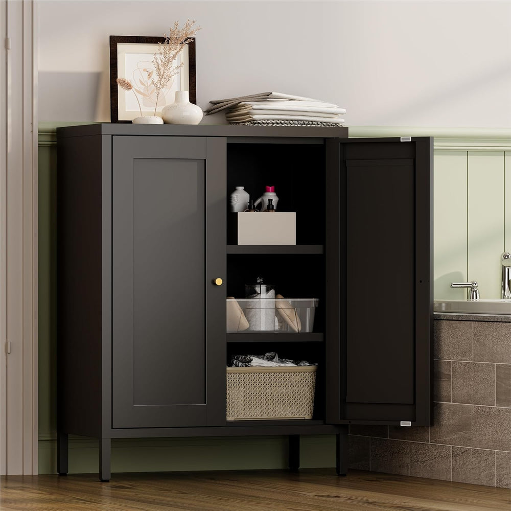 YAUWOH Small Metal Cabinet,Bathroom Storage Cabinet with 2 Adjustable Shelves...