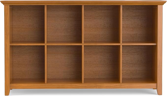 SIMPLIHOME Acadian Console Table - 57 Inch Wide Solid Wood 8-Cube Storage Sofa Table in Light Golden Brown, Storage Unit for Living Room or Bedroom with Grooved Side Panels and Tapered Legs