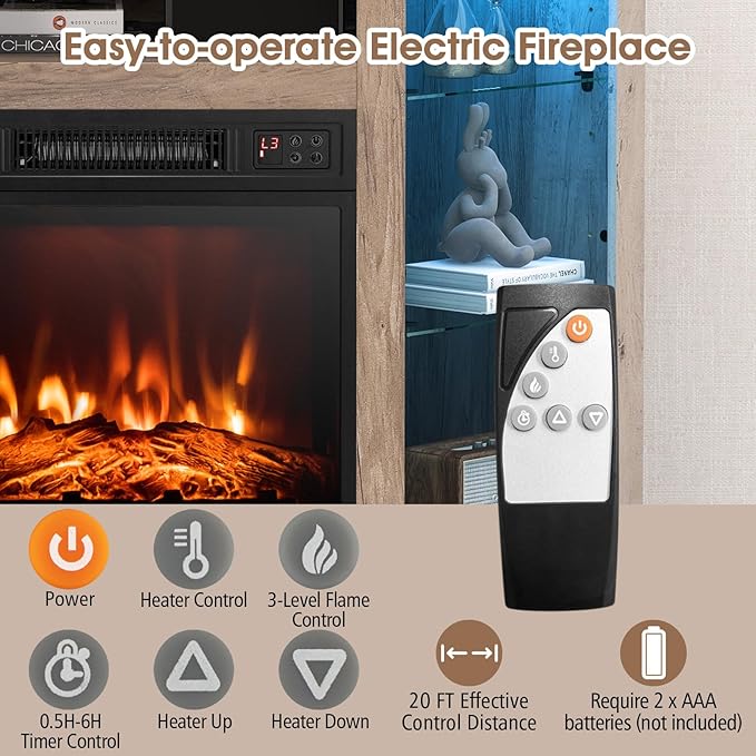 RELAX4LIFE Corner Fireplace TV Stand - Electric Fireplace Entertainment Cente...