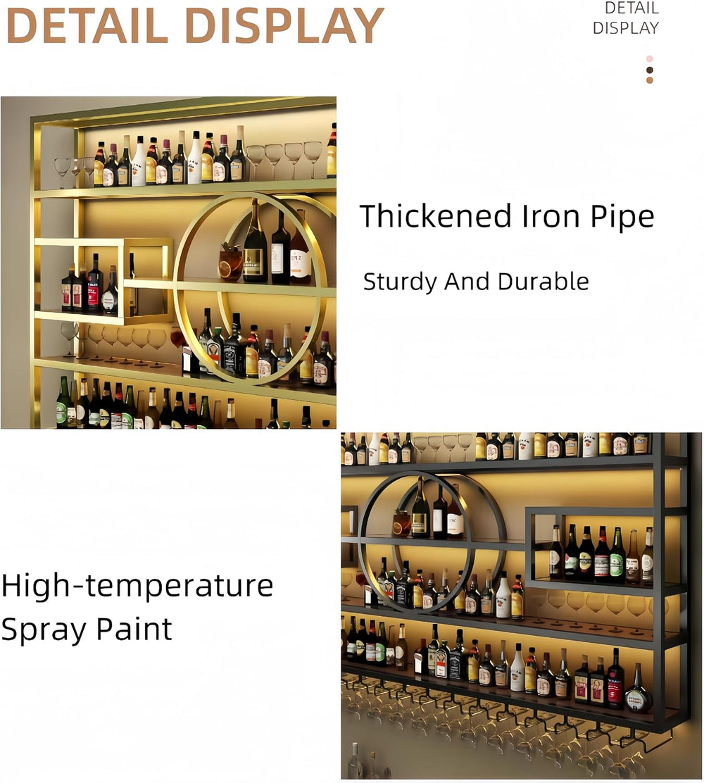 47in Modern Wine Rack Wall Mounted, Metal Wall Bar Shelves for Liquor Bottles...