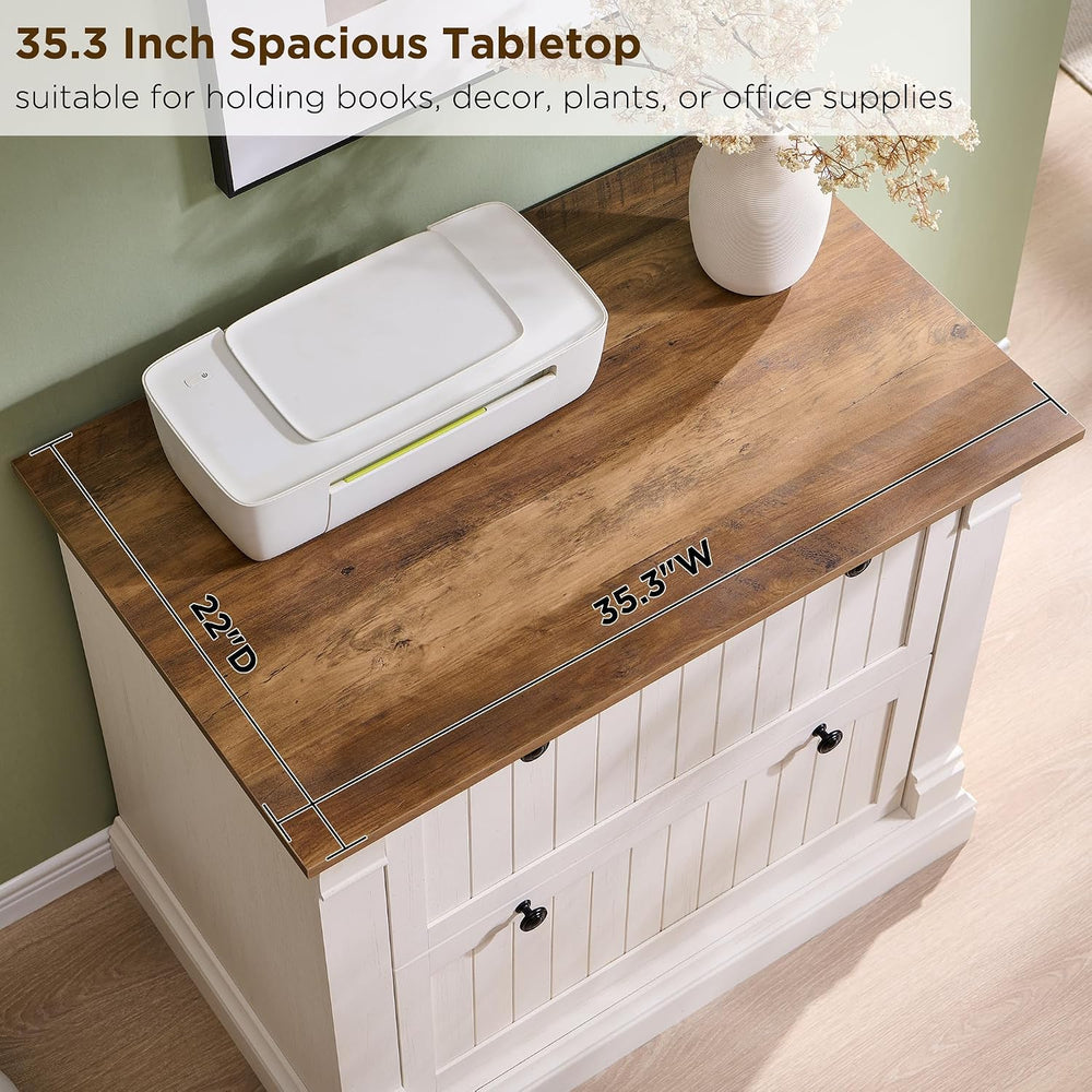 OKD Farmhouse Lateral File Cabinet with 2 Drawers, Antique White | 35.3"...