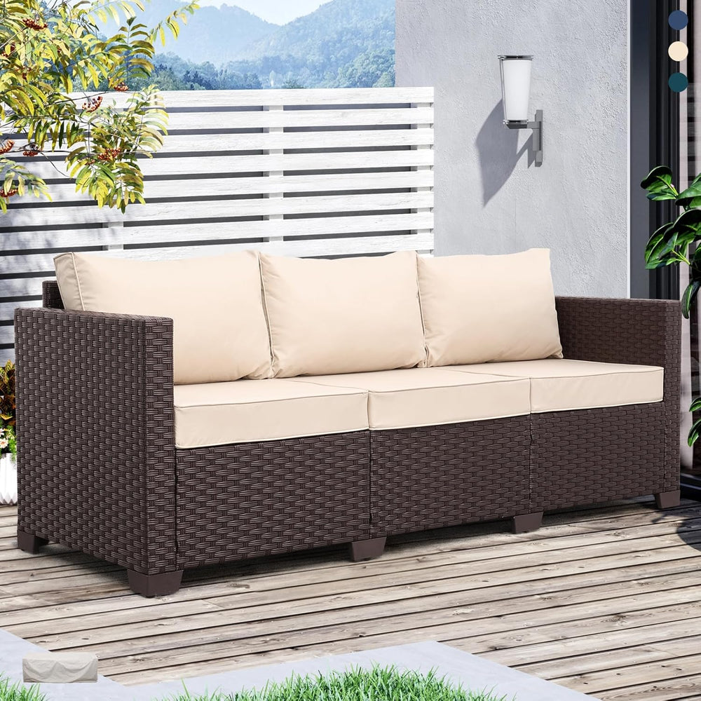 Oasishine Patio Furniture 3-seat Sofa Wicker Outdoor Furniture Outdoor Couch ...