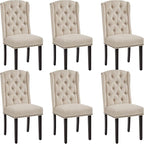 Yaheetech Upholstered Dining Chairs Set of 6 Button Tufted Kitchen Chairs with Solid Wood Legs and Nailhead Trims for Dining Room, Living Room, Restaurant, Beige