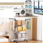PurKeep 𝟔𝟓% 𝐎𝐅𝐅 Clothes Drying Rack with Wheels, 4 Tier Folding Drying Rack, Heavy Duty Laundry Drying Rack with Expandable Side Wings, Indoor Outdoor Clothes Air Drying Rack for Large Family