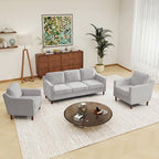 Kingfun Living Room Furniture Sets, 3 Seater Couch and 2 Armchair, Mid Century Modern Sofa Set, Chenille Couch with Solid Wood Frame for Living Room & Bedroom, Silver Gray