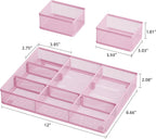 Marbrasse 3 Packs Desk Drawer Organizers, Metal Mesh Dividers with 9 Adjustable Compartments, Pen Organizer for Drawer Tray Box Accessories for Desktop,Kitchen, Makeup(Pink)