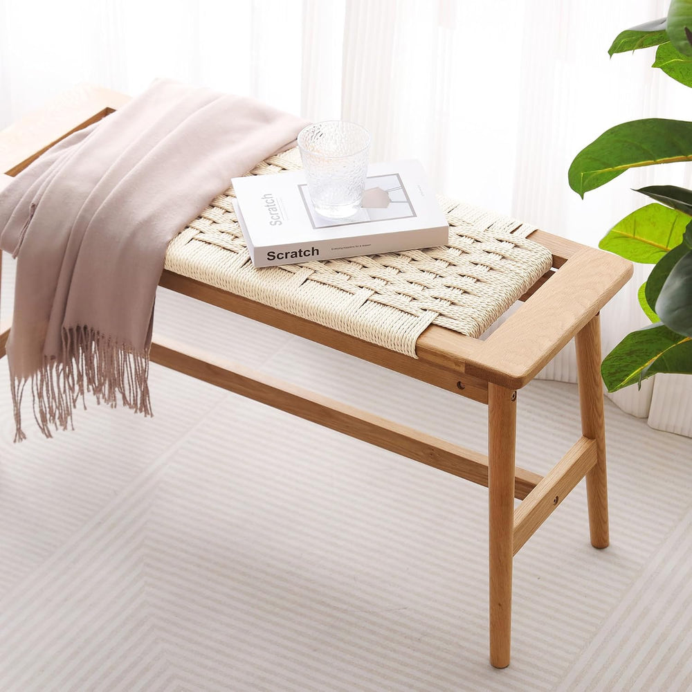 OGMILL 33.5" L Wood Dining Bench Indoor, 100% Natural Solid Oak Bed Benc...