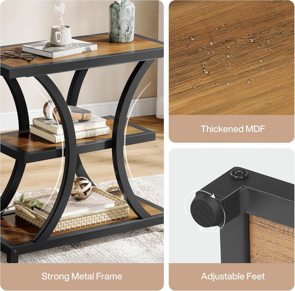 Tribesigns End Table with Storage, 3-Tier Side Table with Geometric Metal Des...