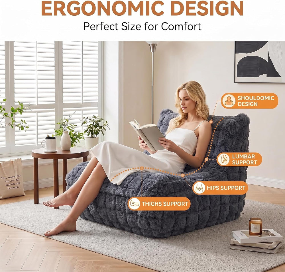 Memory Foam Bean Bag Chairs with Filler Faux (Dark Grey) | Beanbags Lazy Sofa...