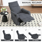 Trustyue Swivel Rocker Recliner Chair, 360° Swivel Recliner with Heat and Massage, Rocker Recliner Nursery Glider Chair with Side Pockets for Living Room (Grey, Fabric)