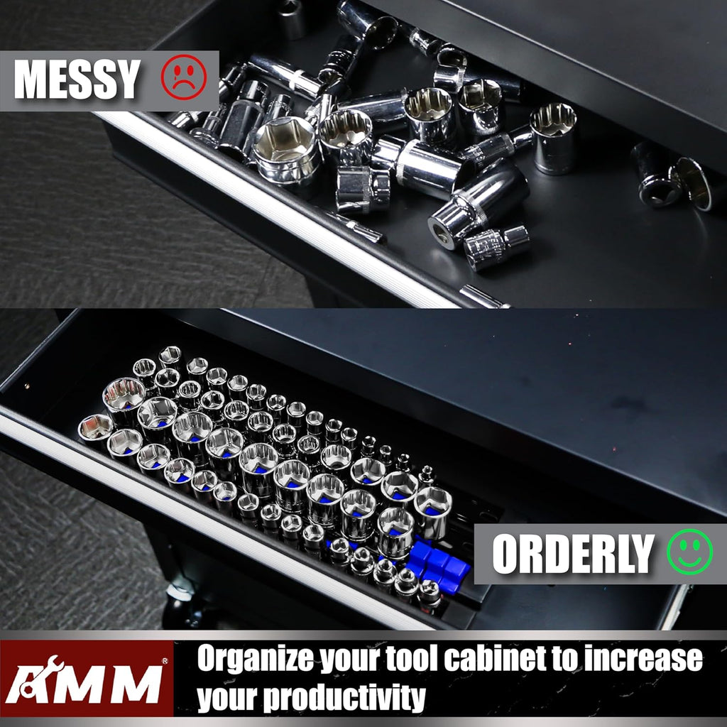 AMM 9-Piece Socket Organizer, 1/2 inch, 3/8 inch and 1/4 inch Drive ABS Tools-Blue Socket Holder,Heavy Duty Socket Racks, Premium Quality Socket Clip Rail Holder,The best tool trays in the garage