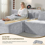 158" U Shaped Convertible Modular Couch, Cloud Couch Sectional with Ottoman, 6-Seater Chenille Boneless Couches for Living Room, Apartment, No Assembly, Light Grey 1PCS