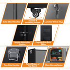 Metal Garage Storage Cabinet with Wheels, Adjustable Rolling Tool Storage Cabinet with Lock, 34" Steel Locking Tool Cabinet with Doors and Shelves for Garage, Warehouse (Black&Gray, 34.3" H)