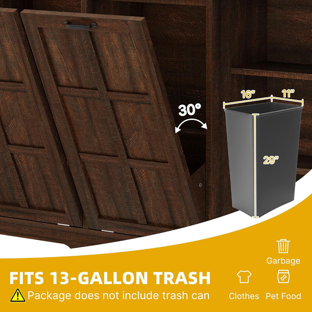 DWVO Rustic Kitchen Island with Power Strip, 2 Tilt-Out Compartments | Tilt‑o...