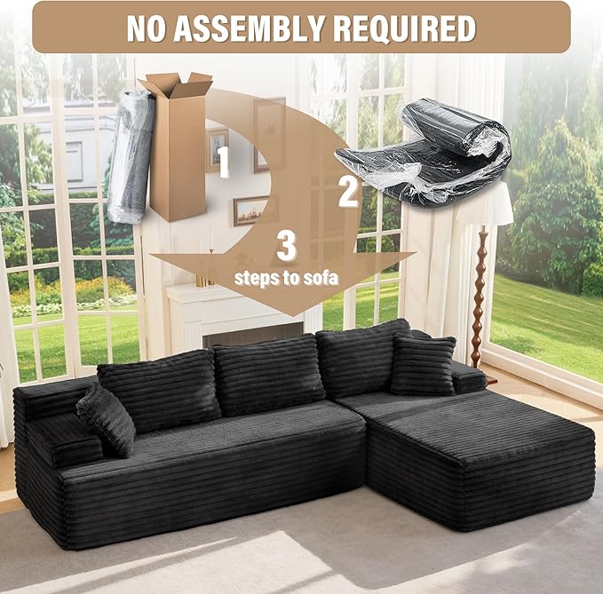 Hobestluk Modular Sectional Sofa Couches L-Shape Couch 3 Seat Modular Sofa Memory Foam Sectional Couches for Living Room, Cloud Couch with Oversized Chaise (Right Facing)