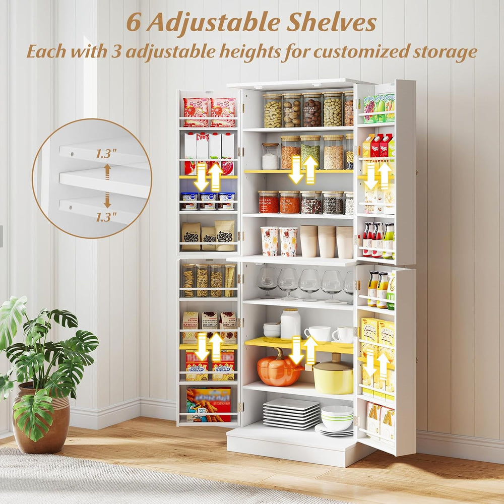 Byroce 65.5” Kitchen Pantry Cabinet, Storage Cabinet with 4 Doors & 8-Tie...