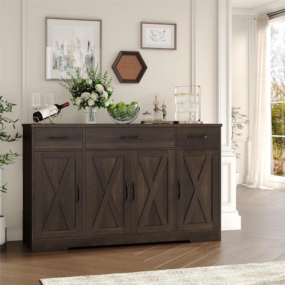 HOSTACK Kitchen Buffet Sideboard Storage Cabinet, Coffee Bar Cabinet, Brown